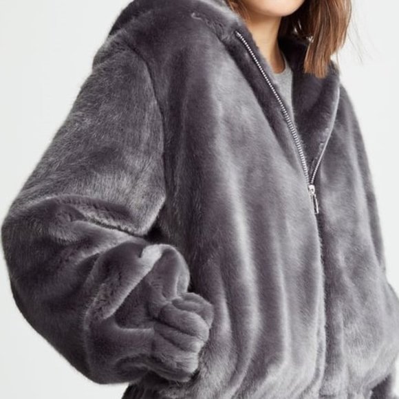 Helmut Lang Jackets & Blazers - HELMUT LANG MINK GREY FAUX FUR HOODED BOMBER  S